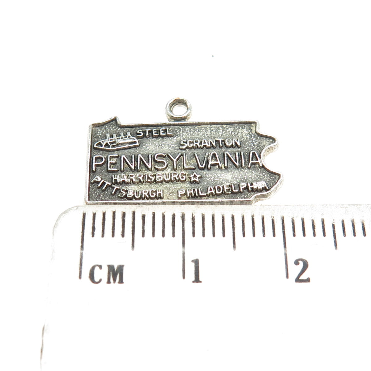 925 Sterling Silver Vintage Pennsylvania State Map Charm Pendant