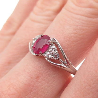 Chuck Clemency 925 Sterling Silver Real Ruby & White Topaz Bypass Ring Size 8