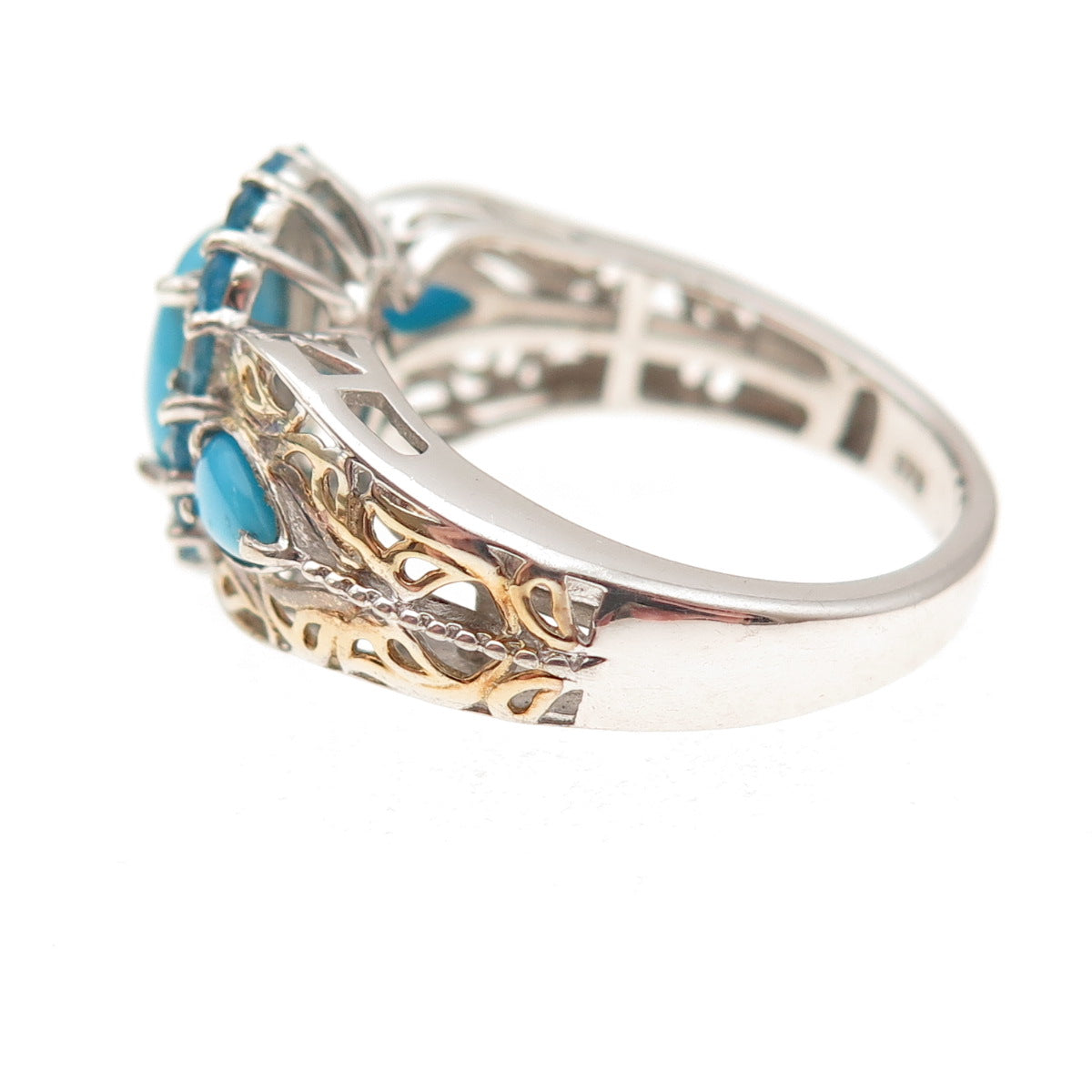 Chuck Clemency 925 Sterling Silver 2-Tone Real Turquoise Apatite Ring Size 8.25