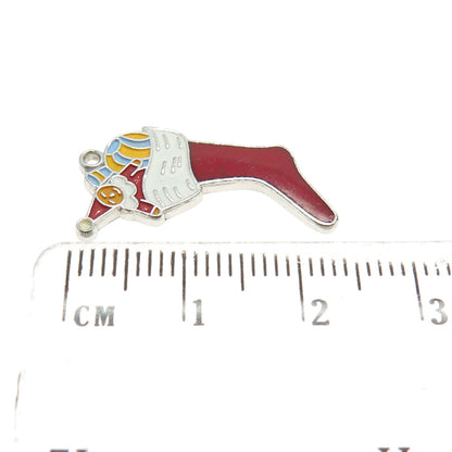 WELLS 925 Sterling Silver Antique Colorful Enamel Christmas Sock Charm Pendant