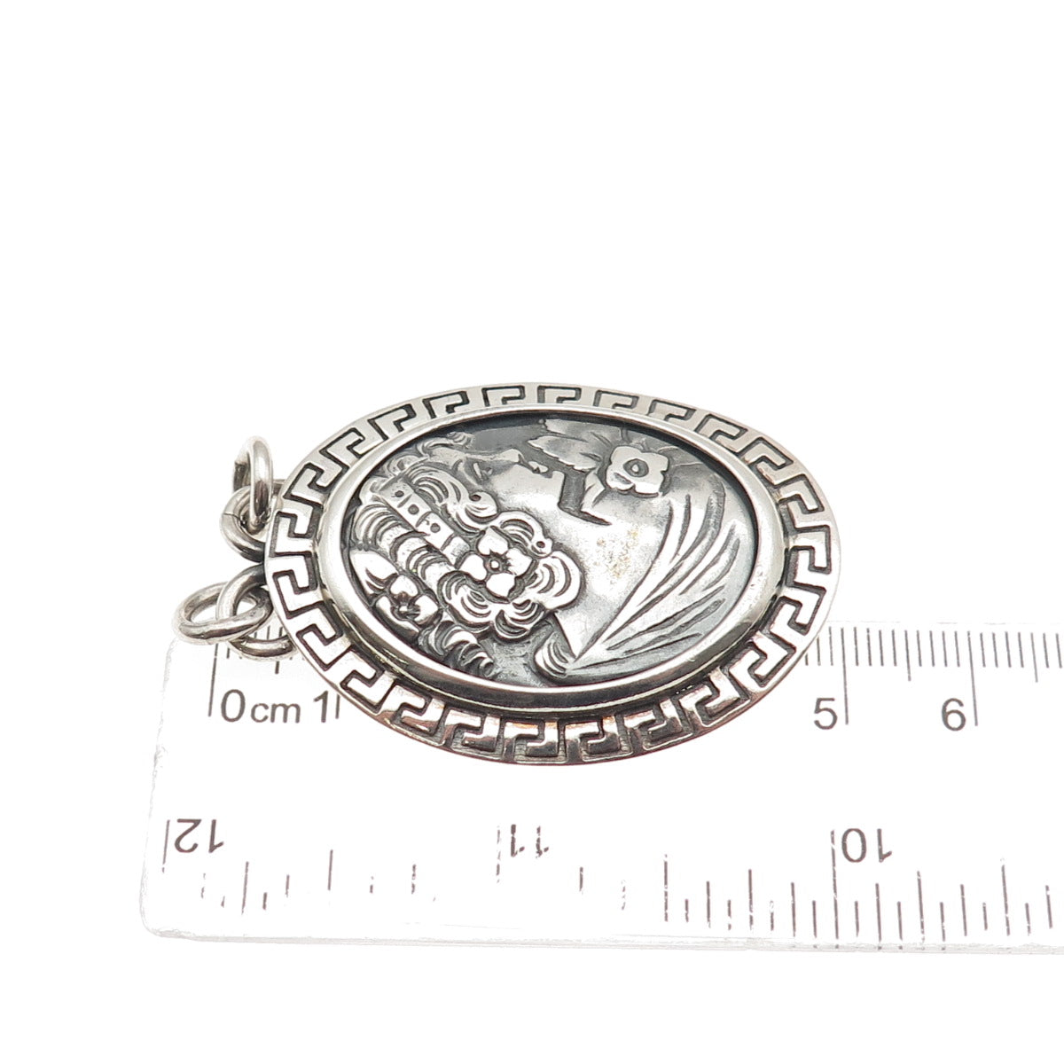 925 Sterling Silver Vintage Lady Cameo Oxidized Centerpiece Pendant