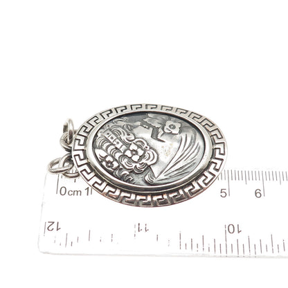 925 Sterling Silver Vintage Lady Cameo Oxidized Centerpiece Pendant