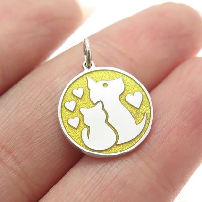 925 Sterling Silver Yellow Enamel Dog & Cat Friendship Minimalist Charm Pendant