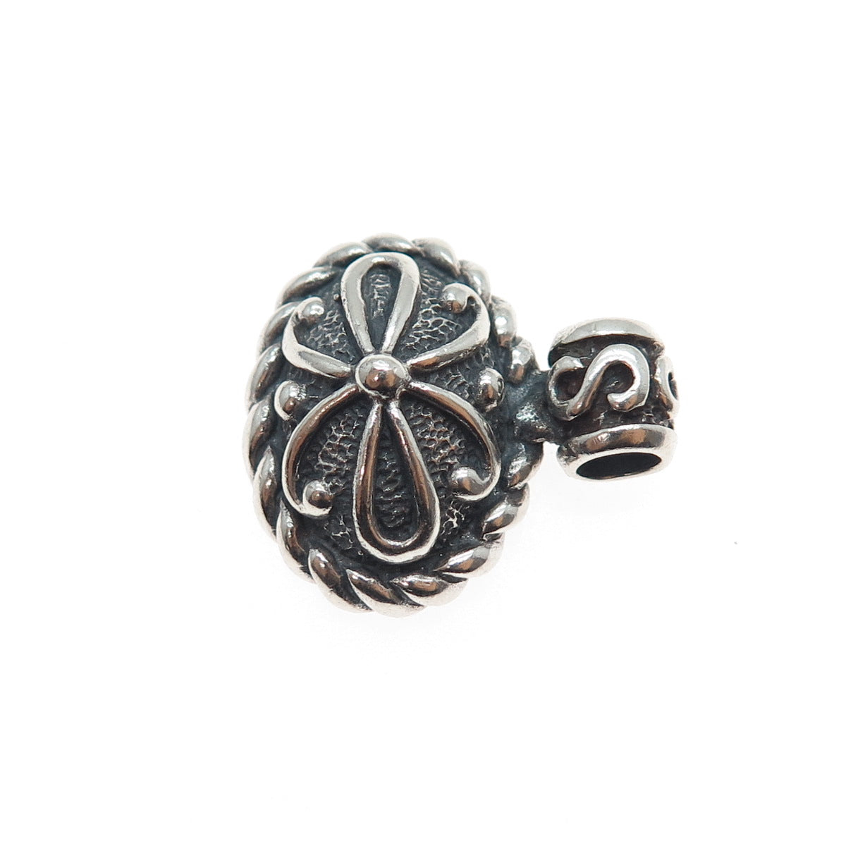 SIDNEY EVAN 925 Sterling Silver Vintage Flower Oxidized Charm Pendant