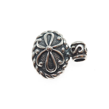 SIDNEY EVAN 925 Sterling Silver Vintage Flower Oxidized Charm Pendant