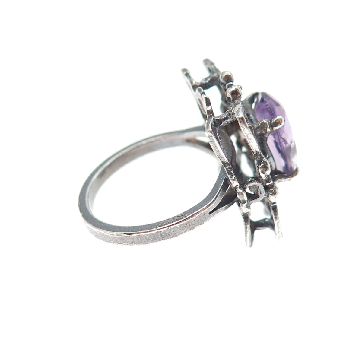 MUNDOS Sterling Silver Vintage Real Amethyst Butterfly Oxidized Ring Size 6.75