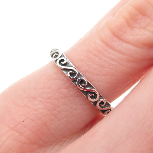 925 Sterling Silver Vintage Swirl Stackable Oxidized Band Ring Size 3.75