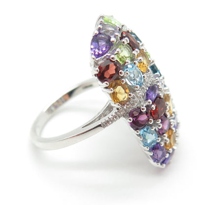 DSMK 925 Sterling White & Blue Topaz Amethyst Citrine Peridot Garnet Ring Size 7