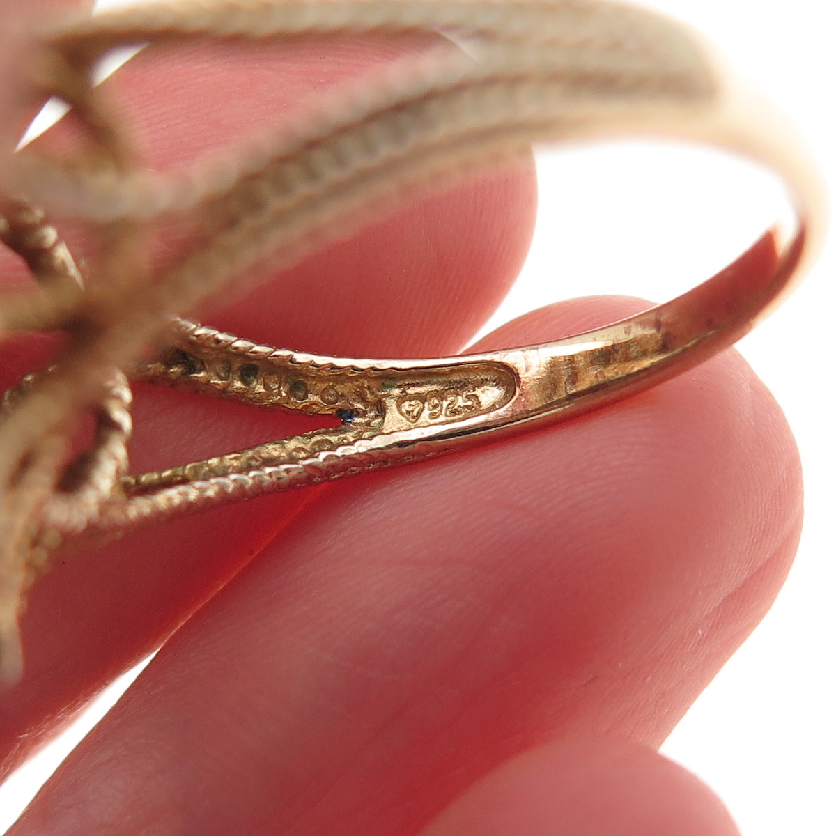 925 Sterling Silver Gold Plated Vintage Real Red Jasper & Garnet Ring Size 10