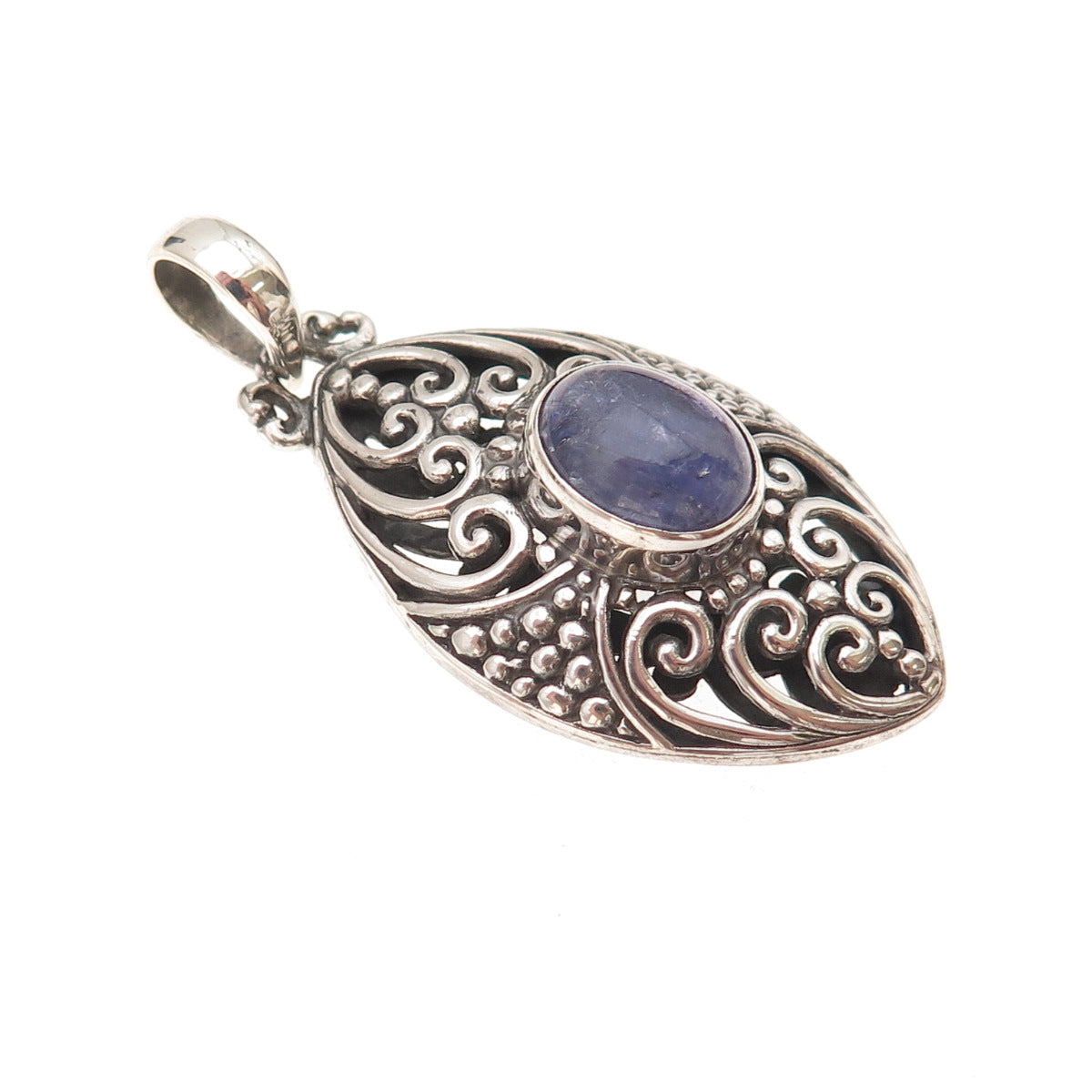 925 Sterling Silver Vintage Real Tanzanite Heart Ornate Oxidized Charm Pendant