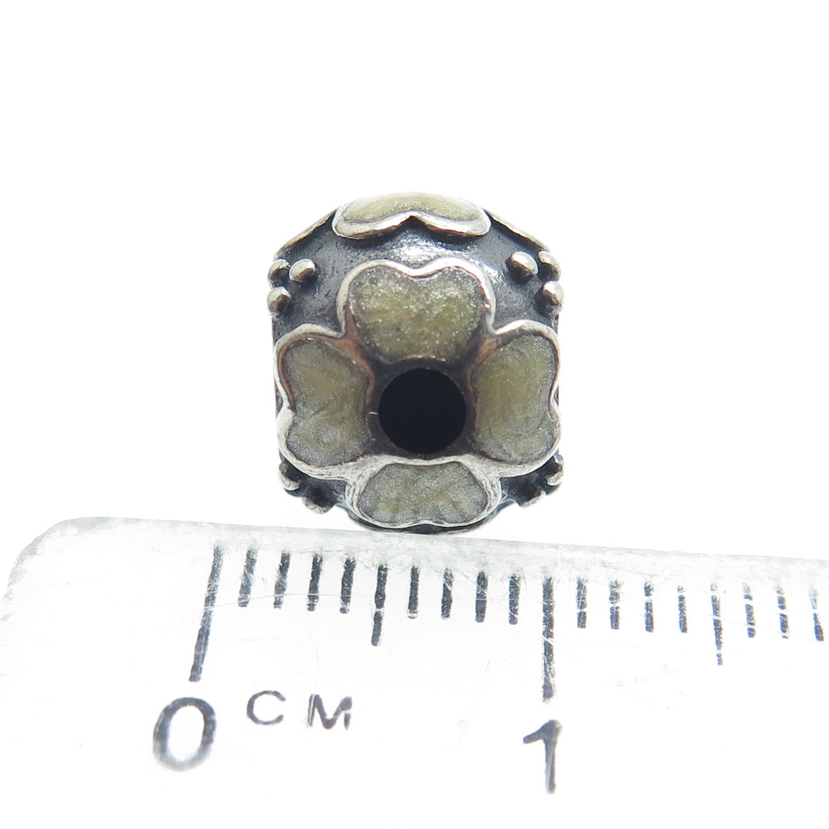 PANDORA 925 Sterling Silver Cream Enamel Daisy Flower Oxidized Bead Charm