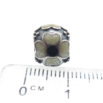 PANDORA 925 Sterling Silver Cream Enamel Daisy Flower Oxidized Bead Charm