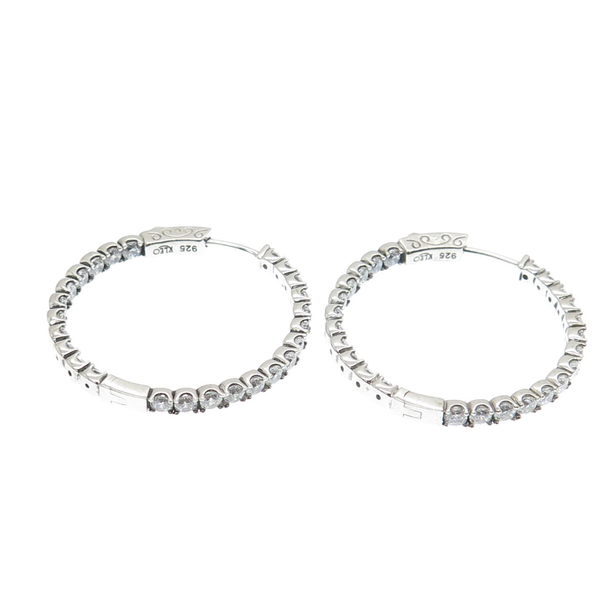 KLEO 925 Sterling Silver Round-Cut C Z In & Out Hoop Earrings