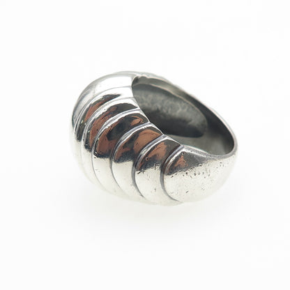 925 Sterling Silver Vintage Mexico Modernist Ribbed Dome Oxidized Ring Size 7.25