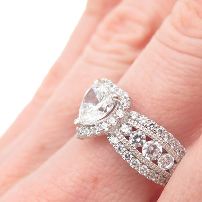 925 Sterling Silver Real Heart & Round-Cut C Z Promise Ring Size 9.25