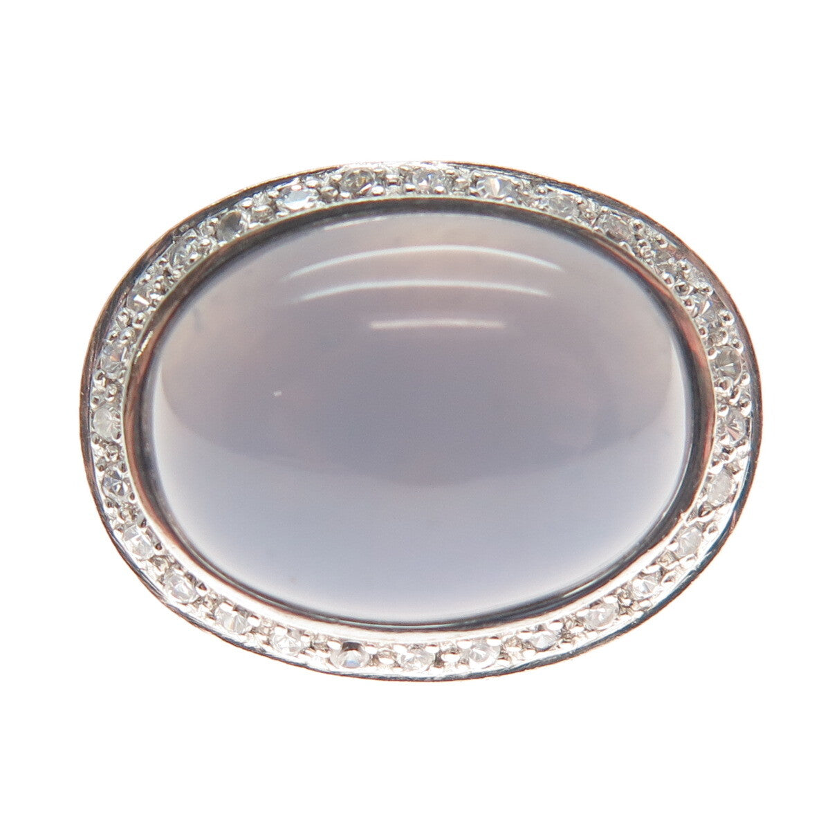 925 Sterling Silver Vintage Real Oval-Cut Lavender Jade Gem & C Z Ring Size 7.25