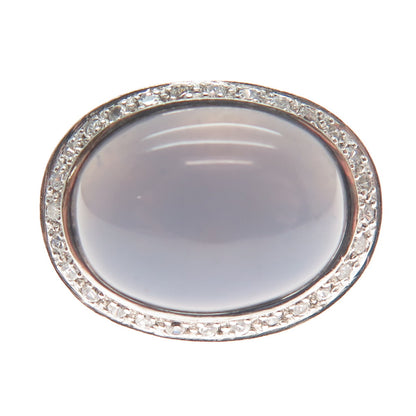925 Sterling Silver Vintage Real Oval-Cut Lavender Jade Gem & C Z Ring Size 7.25