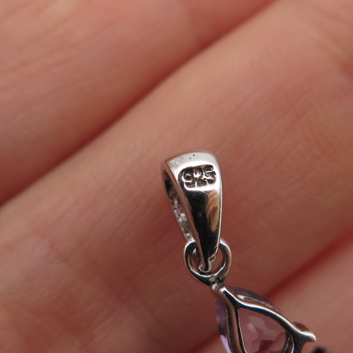 925 Sterling Silver Real Oval & Pear-Cut Amethyst Mini Charm Pendant