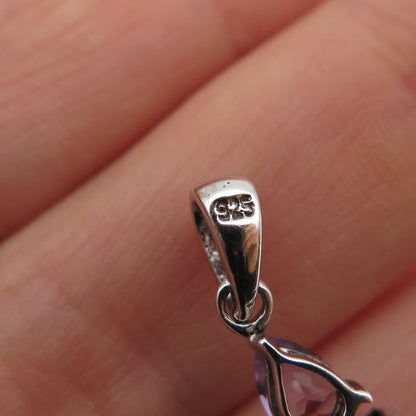 925 Sterling Silver Real Oval & Pear-Cut Amethyst Mini Charm Pendant