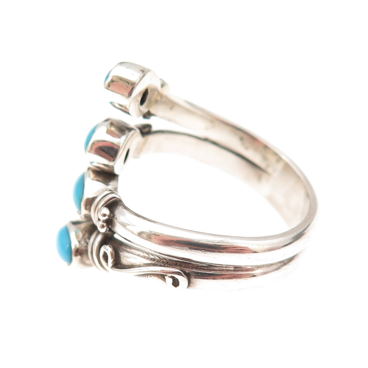 925 Sterling Silver Vintage Real Turquoise Oxidized Adjustable Ring Size 8.5