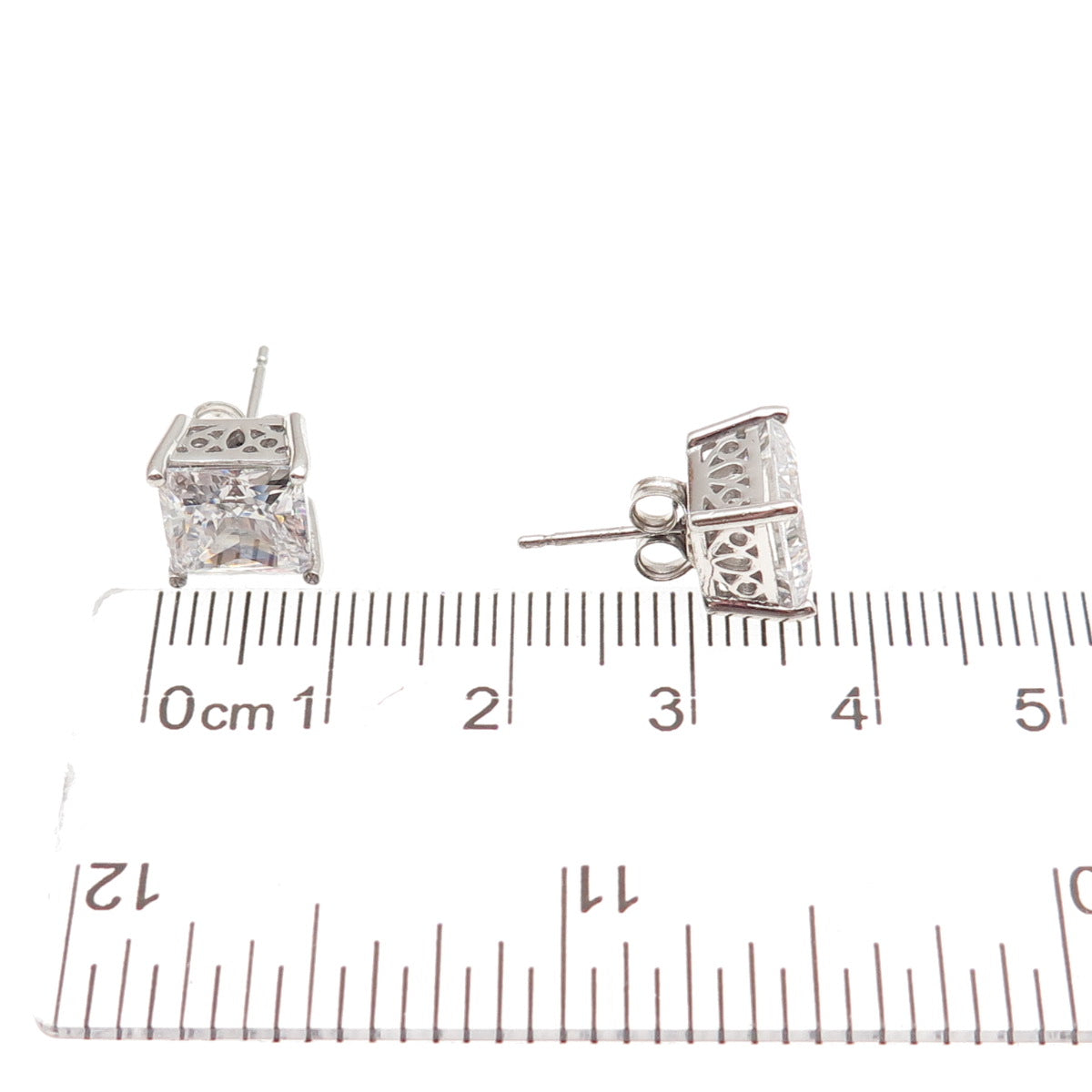 925 Sterling Silver Princess-Cut C Z Stud Earrings