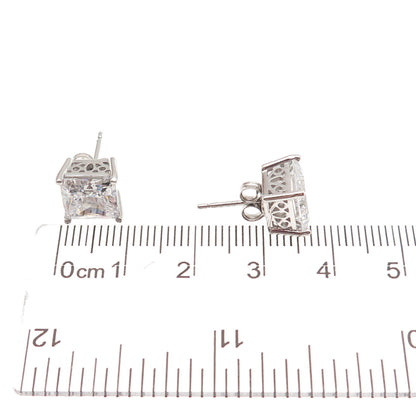 925 Sterling Silver Princess-Cut C Z Stud Earrings