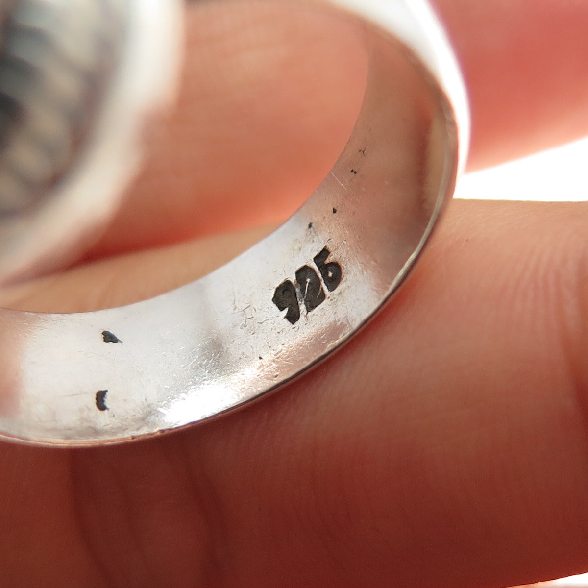 925 Sterling Silver Vintage Real Turquoise Modernist Ring Size 11.5