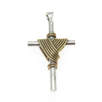 925 Sterling Silver 2-Tone Vintage Roped Cross Pendant