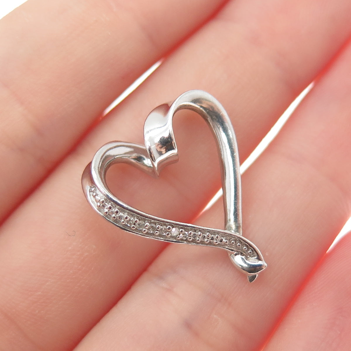 925 Sterling Silver Real Round-Cut Diamond Heart Minimalist Charm Pendant