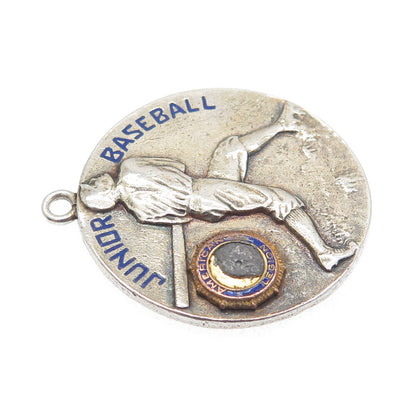 BALFOUR Sterling 2-Tone Antique Enamel Junior Baseball American Legion Pendant