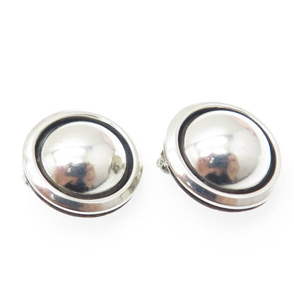 925 Sterling Silver Vintage Mexico Modernist Half Ball Clip On Earrings