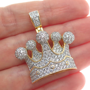 925 Sterling Silver Gold Plated Round-Cut Shaped C Z Crown Sparkle Pendant