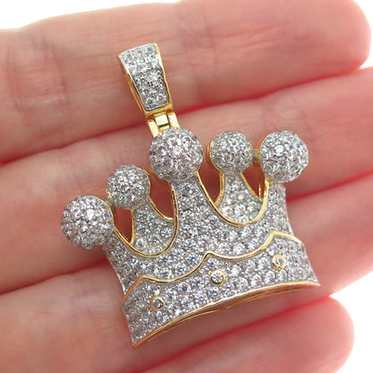 925 Sterling Silver Gold Plated Round-Cut Shaped C Z Crown Sparkle Pendant