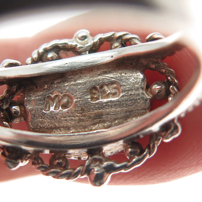 925 Sterling Silver Vintage Real Abalone Shell Modernist Beaded Ring Size 5.25