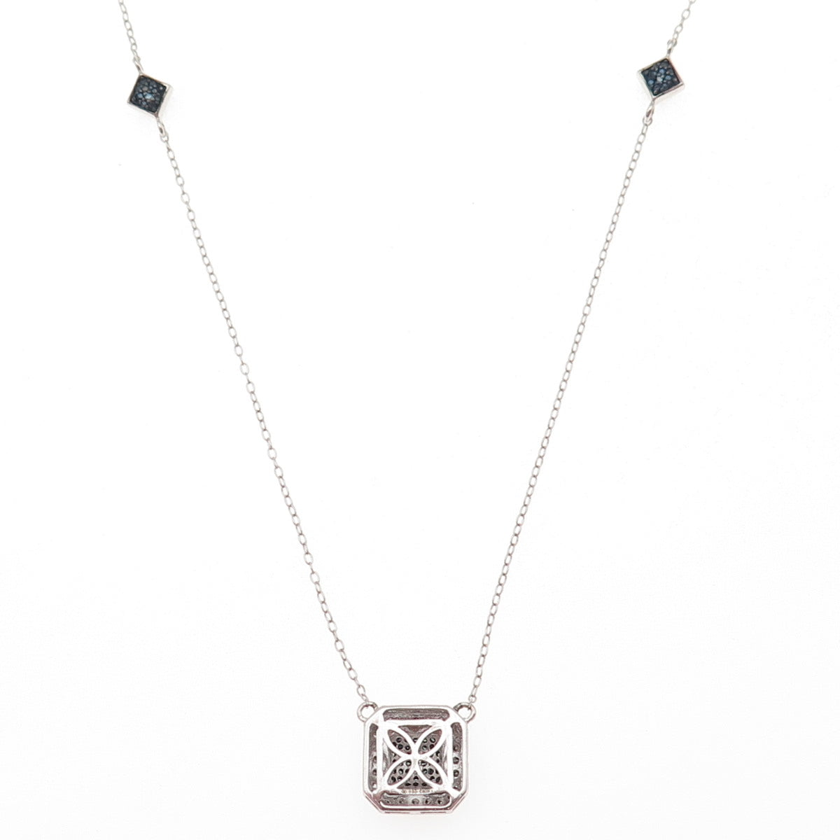 925 Sterling Silver Real Round-Cut Blue Diamond Cable Chain Necklace 18-20"