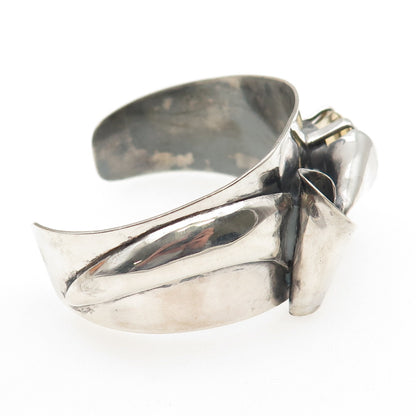 925 Sterling Silver Vintage Real Citrine Modernist Adjustable Cuff Bracelet 6.5"