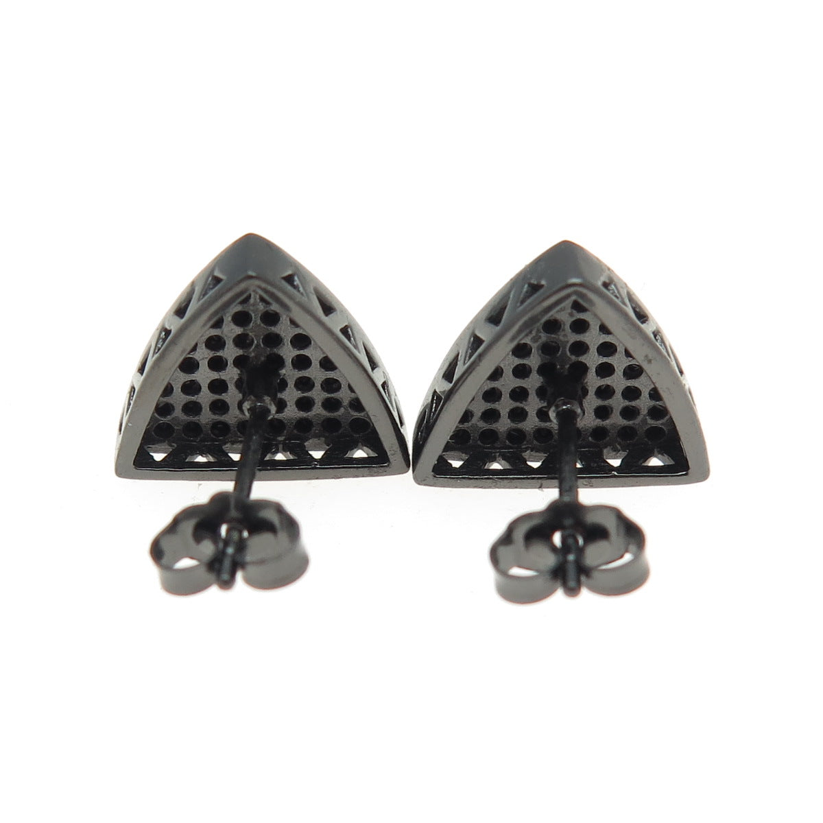 925 Sterling Silver Real Round-Cut Black Spinel Oxidized Triangle Earrings