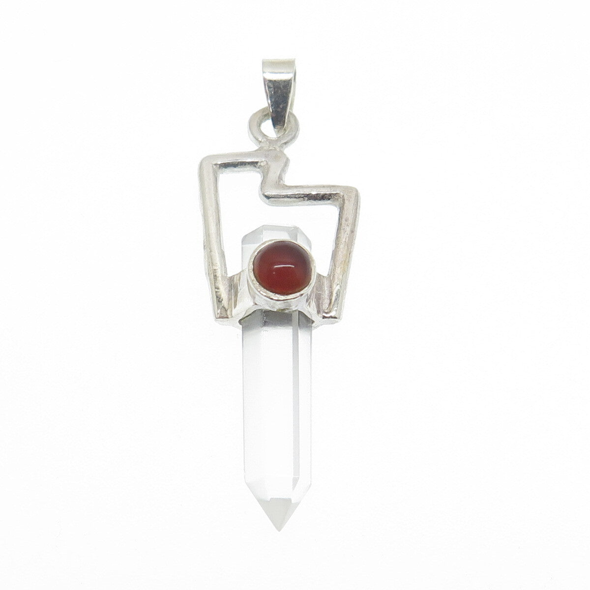925 Sterling Silver Vintage Clear Crystal & Carnelian Gem Amulet Pendant