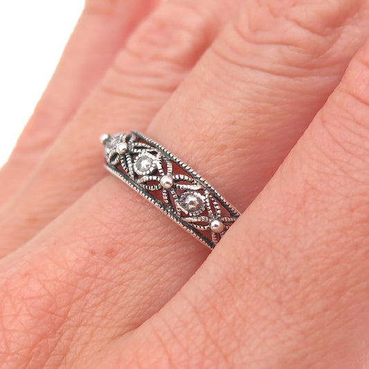 RJ Graziano 925 Sterling Silver Vintage Filigree Oxidized Ring Size 8