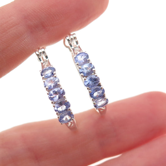 Chuck Clemency 925 Sterling Silver Real Oval-Cut Tanzanite Hoop Earrings