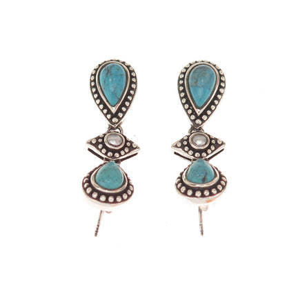 Whitney Kelly 925 Sterling Vintage Real Turquoise & Faux Pearl Dangle Earrings