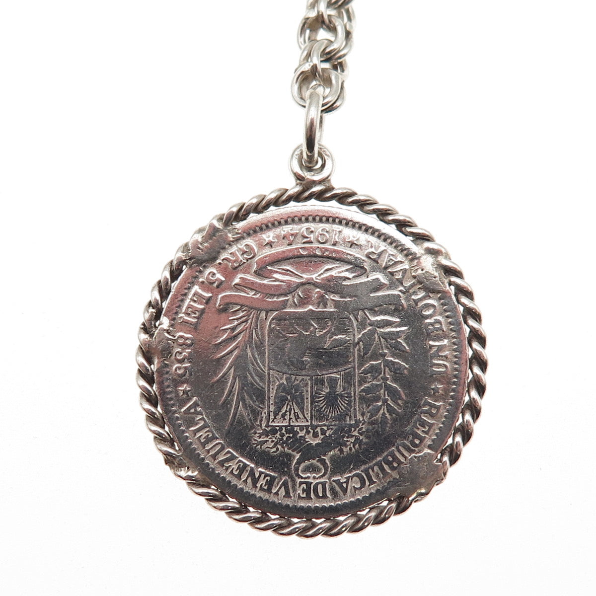 835 Silver Vintage 1954 Venezuela 1 Bolivar Coin Key Chain Fob Ring Holder