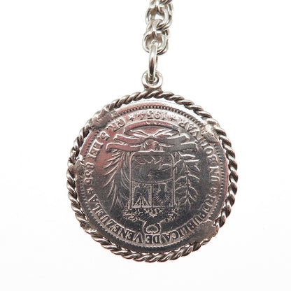 835 Silver Vintage 1954 Venezuela 1 Bolivar Coin Key Chain Fob Ring Holder