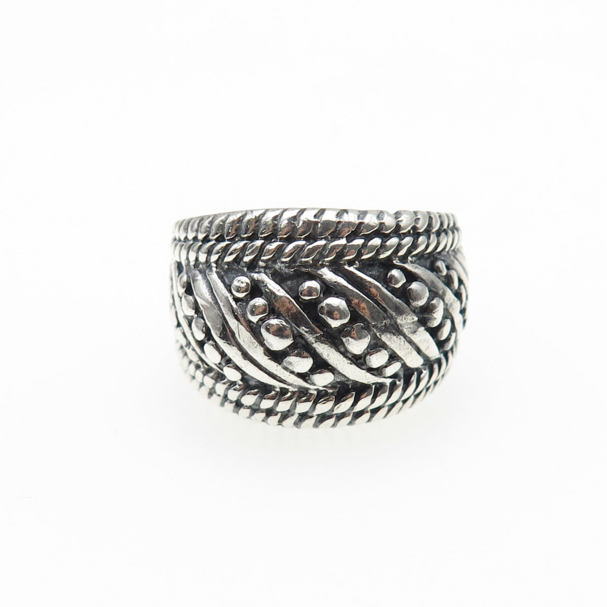 925 Sterling Silver Vintage Modernist Dotted Oxidized Ring Size 8