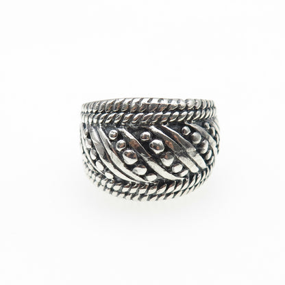 925 Sterling Silver Vintage Modernist Dotted Oxidized Ring Size 8