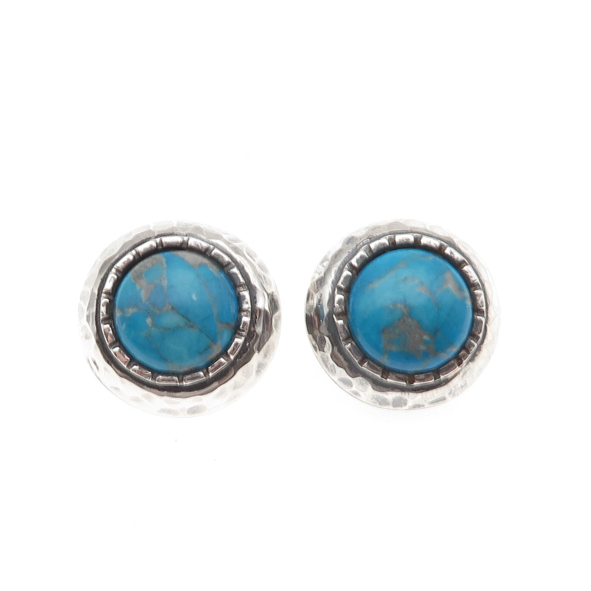 Cengiz 925 Sterling Silver Vintage Real Turquoise Modernist Clip On Earrings