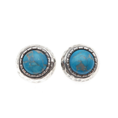 Cengiz 925 Sterling Silver Vintage Real Turquoise Modernist Clip On Earrings