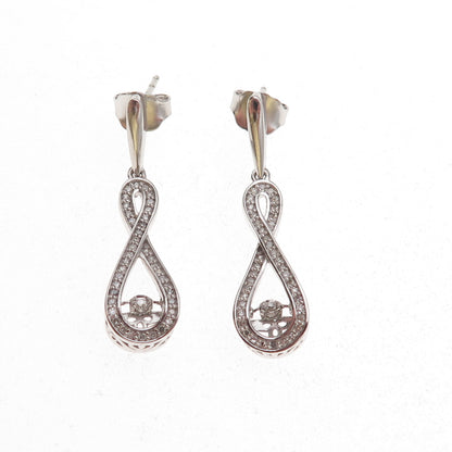 925 Sterling Silver Real Round-Cut Diamond Infinity Dangle Earrings