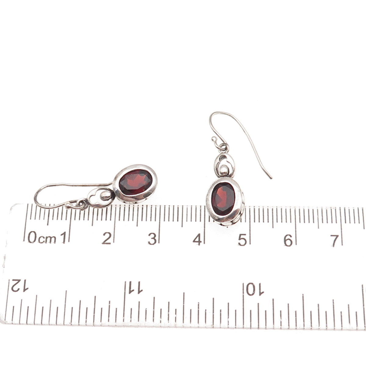 Lucas Lameth 925 Sterling Silver Vintage Real Red Garnet Dangle Earrings