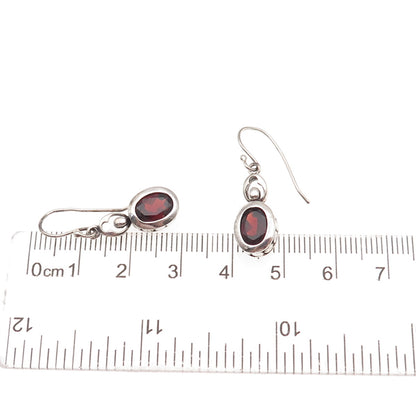 Lucas Lameth 925 Sterling Silver Vintage Real Red Garnet Dangle Earrings
